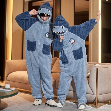 Dessin animé requin Onesie peluche à capuche combinaison pyjamas Onesies pour les Couples
