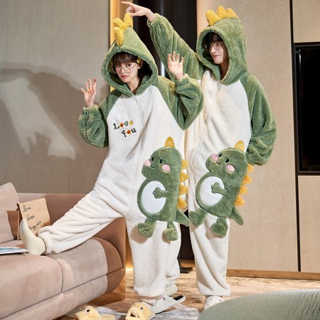 Pyjamas d'hiver pour couple, combinaisons Dino pyjama assorti