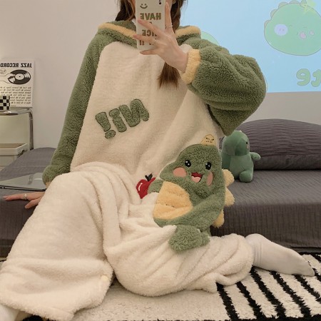 Pyjama Onesie dinosaure vert, combinaison d'hiver mignonne vêtements de nuit