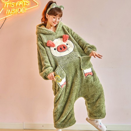 Pyjama vert Piggy Onesie pour filles vêtements de nuit pour femmes