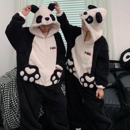 Couple Kigurumis Panda vêtements de nuit épaissir pyjamas