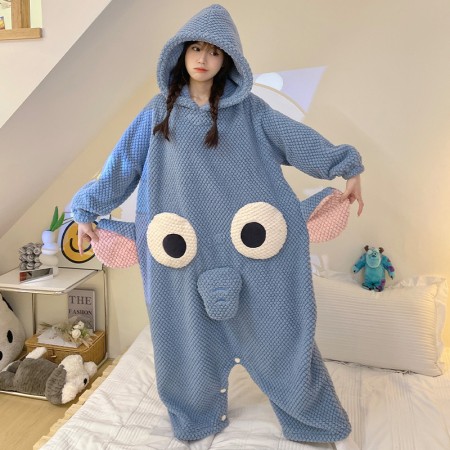Pyjama en flanelle avec joli éléphant vêtements de nuit chauds une pièce