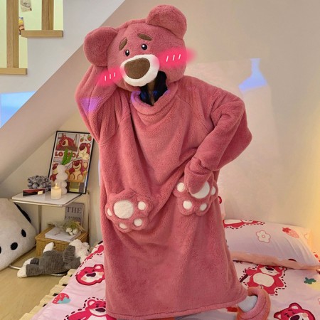 Kigurumi Animal Flanelle Onesie Couverture Filles Ours Chemise de Nuit