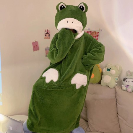 Grenouille Anime Kigurumi vêtements de maison chauds robe de nuit chemises de nuit en flanelle