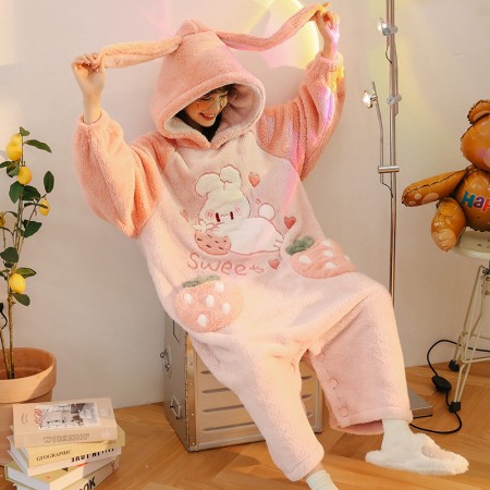 Pyjamas à capuche d'hiver lapin une pièce vêtements de maison vêtements de détente