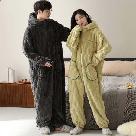 Ensemble pyjama épais d'hiver pour hommes et femmes vêtements de détente