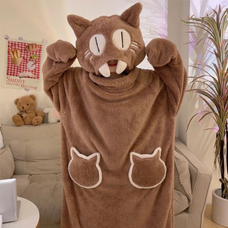 Chaton Kigurumi adulte Onesie pyjama chemise de nuit ample flanelle vêtements de détente