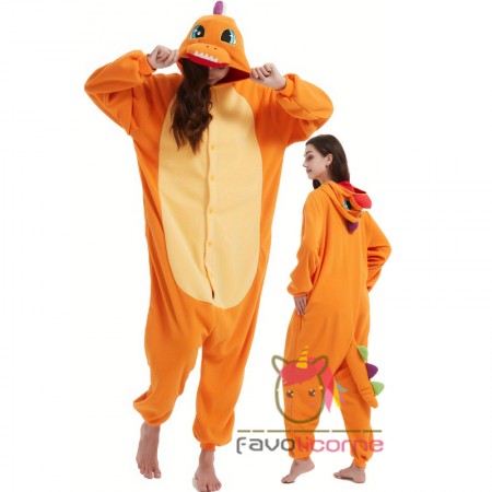 Costume d'Halloween de dinosaure orange Combinaison de cosplay facile à porter Pyjama de fête