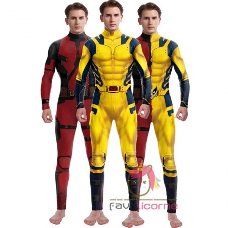 Costume Deadpool et Wolverine facile à cosplay combinaison imprimée tenue d'Halloween pour adultes