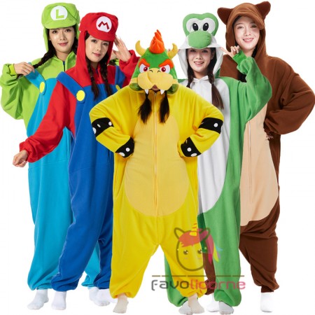 Costume Bowser/Yoshi/Mario/Luigi/Tanooki Combinaison Groupe Tenues d'Halloween Cosplay Vêtements de Fête Pour Femmes Hommes