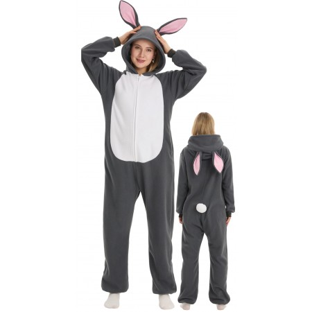 Combinaison lapin gris femme onesie – Pyjama déguisement Halloween soirée