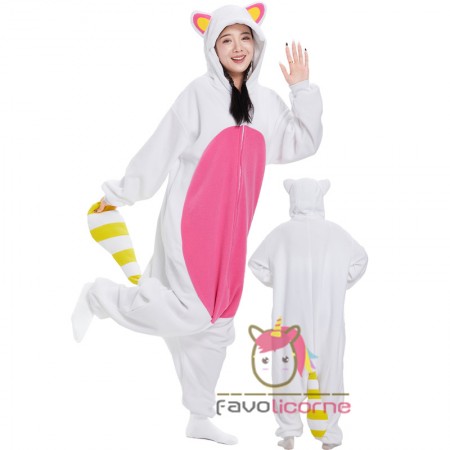 Pyjama blanc Tanooki Mario Costume Cosplay Onesie Raccoon Party Wear