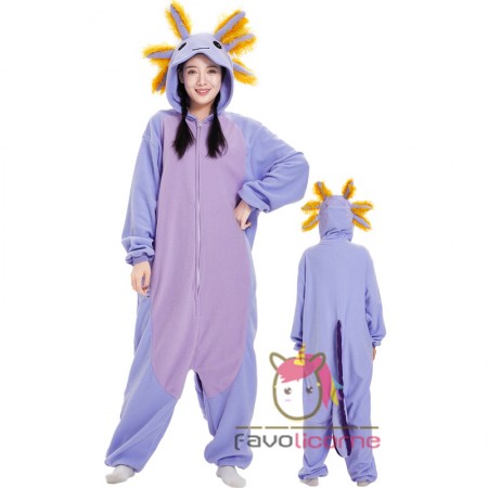 Costume d'axolotl violet combinaison d'Halloween costume de cosplay facile tenue de fête pyjama