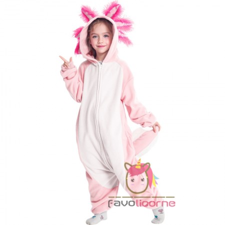 Costume d'axolotl rose pour enfants combinaison d'Halloween cosplay facile tenue de fête pyjama