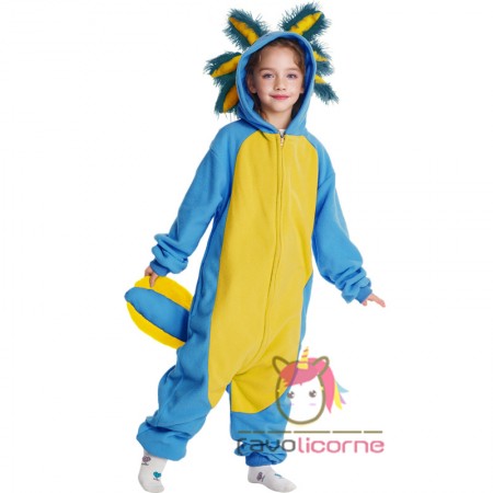 Costume d'axolotl bleu pour enfants combinaison d'Halloween cosplay facile tenue de fête pyjama